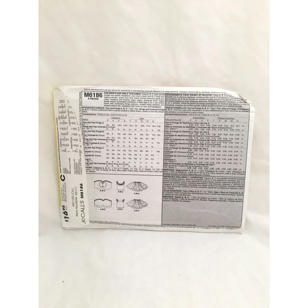 #M6186 McCalls Child costume sewing pattern size 7-14